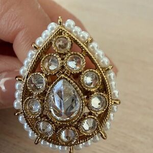 Elegant Gold- Bronze and Pearl Teardrop Ring